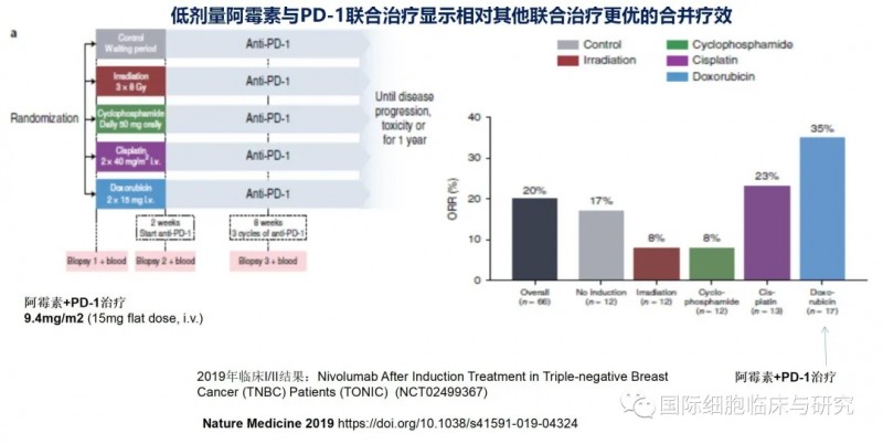 低剂量阿霉素与PD-1联合治疗显示相对其他联合治疗更优的合并疗效