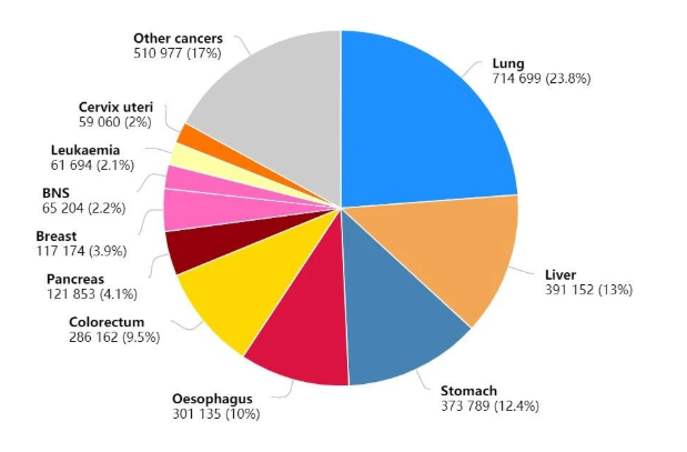 2020年中国癌症死亡人数占比